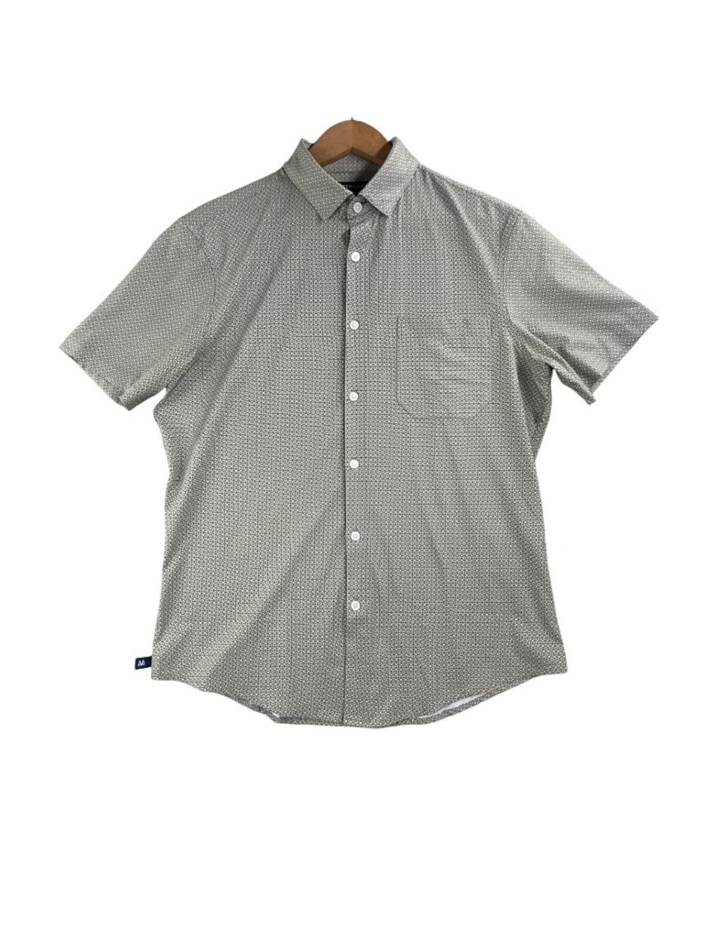 Mizzen+Main Shirt Mens Medium Green Geometric Button Up Short Sleeve Leeward